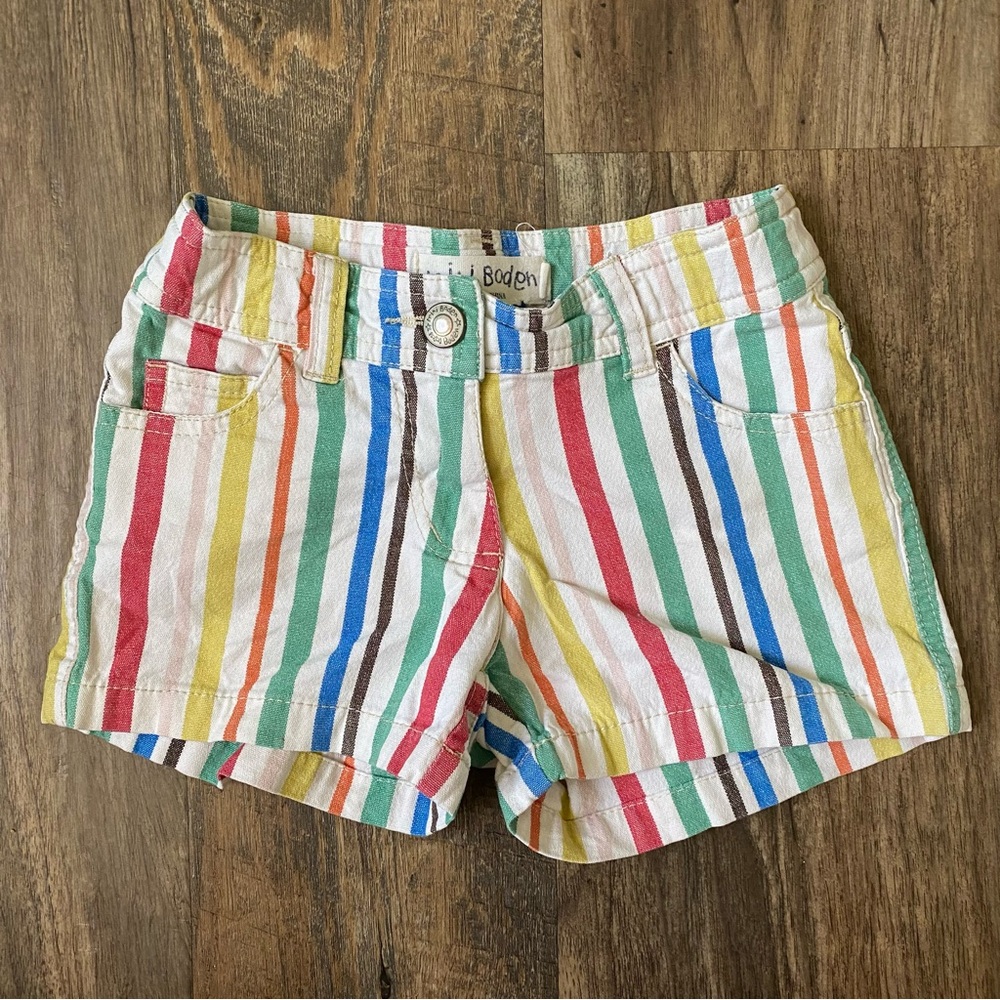 Mini Boden Rainbow Striped Girl’s Denim Shorts